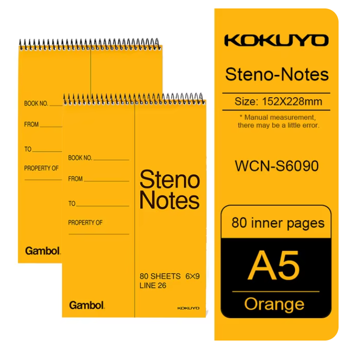 GAMBOL WCN-S6090(6"x9") 頂鐵圈速記簿(80頁)
