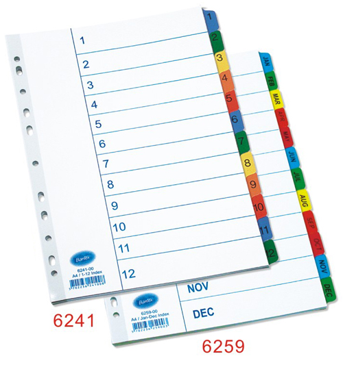 BANTEX 6241 A4 纸质颜色裱胶 1-12 分类页