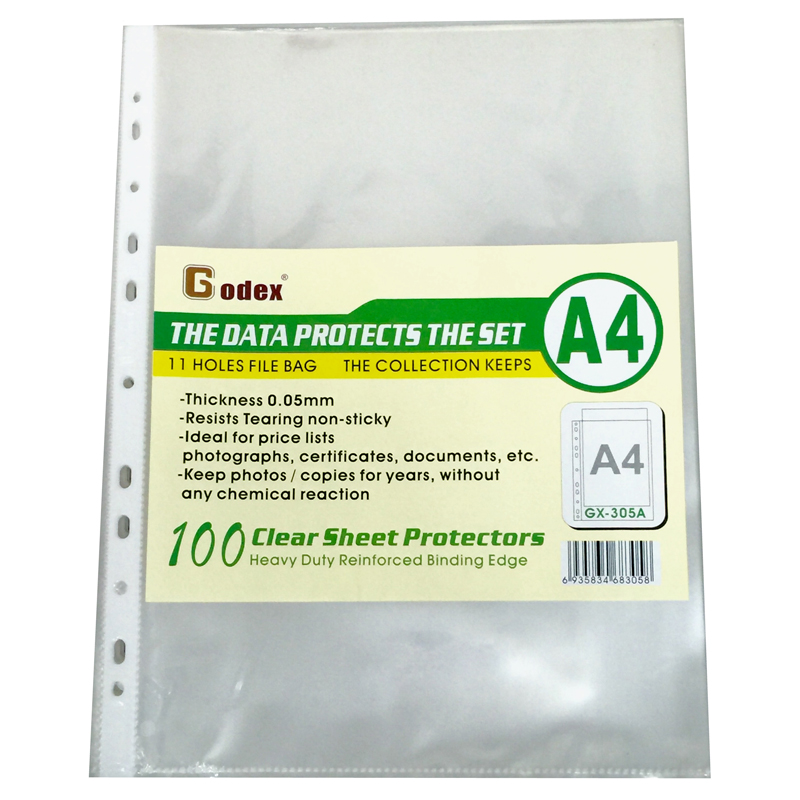 Godex A4 GX-305A 11孔透明面文件套 100 個/包