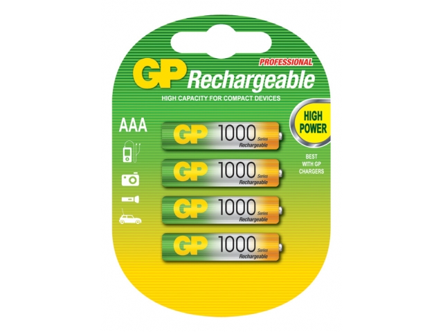 GP镍氢(NiMH)充电池1000系列AAA型号充电池4粒咭装