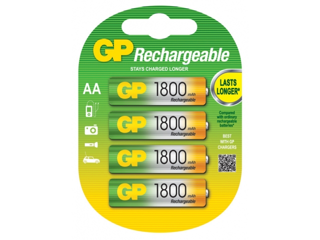 GP鎳氫(NiMH)充電池1800系列AA型號充電池4粒咭裝