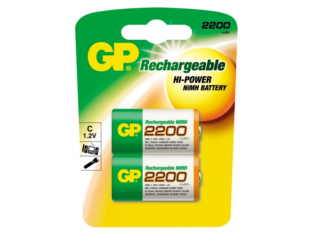 GP鎳氫(NiMH)充電池2200mAh C型號充電池2粒咭裝
