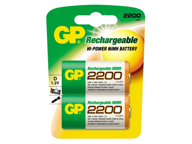 GP鎳氫(NiMH)充電池2200mAh D型號充電池2粒咭裝