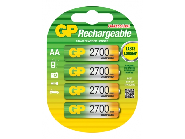 GP鎳氫(NiMH)Charger 2700系列AA型號Rechargeable Batteries4粒咭裝