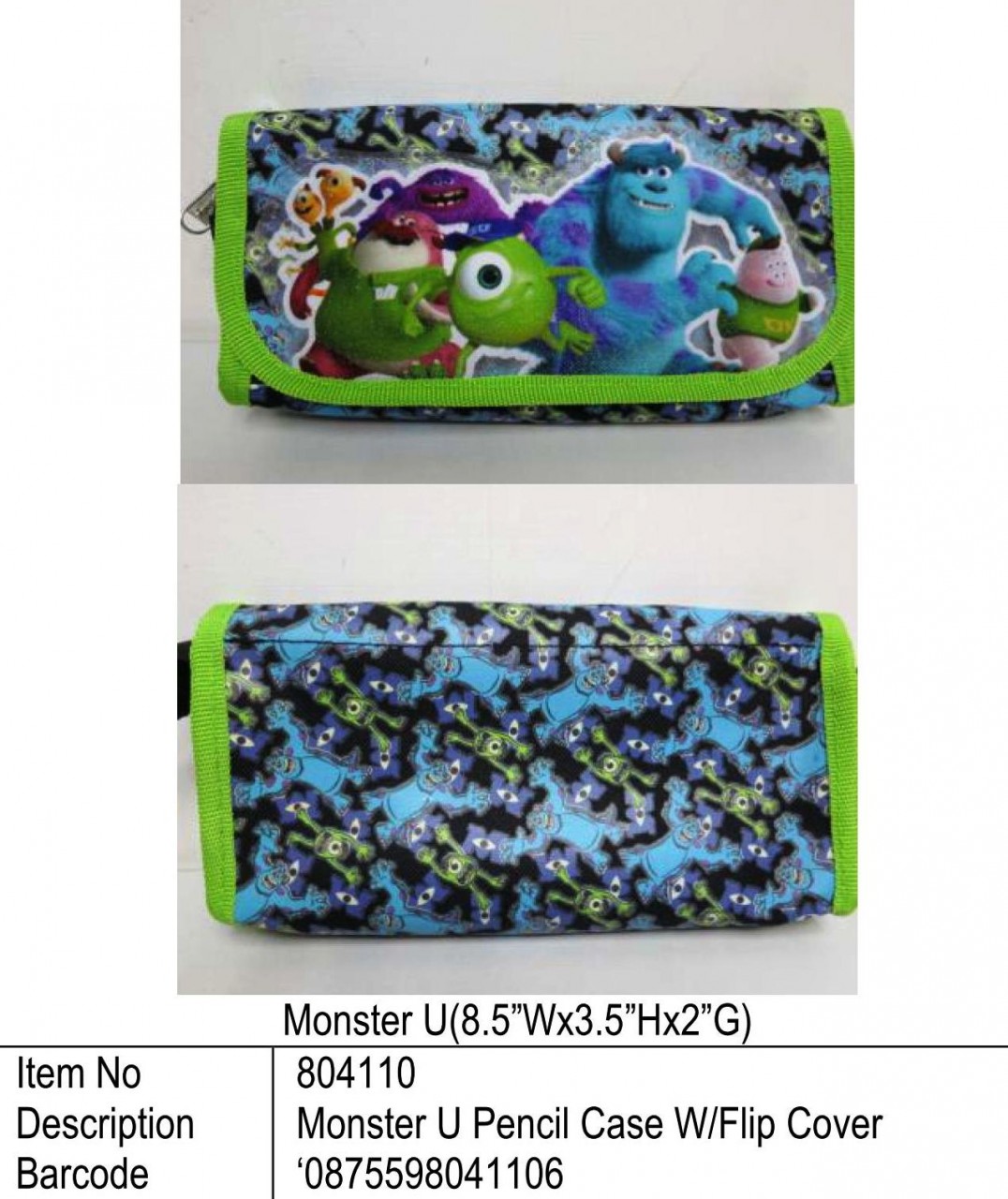 Monster U?Pencil Case W/Flip Cover?804110