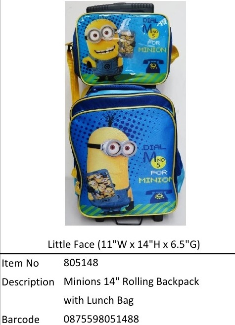 Minions (Little Face)?14寸 Rolling Backpack with Lunch Kit?805148