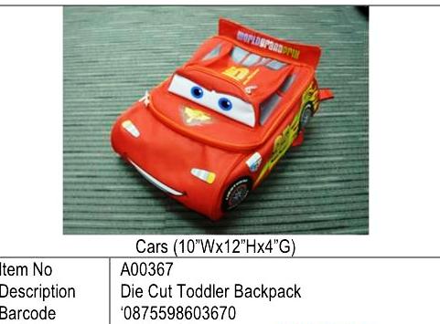 Cars (Lightening Mcqueen)?Cars 12寸 Diecut Backpack?A00367
