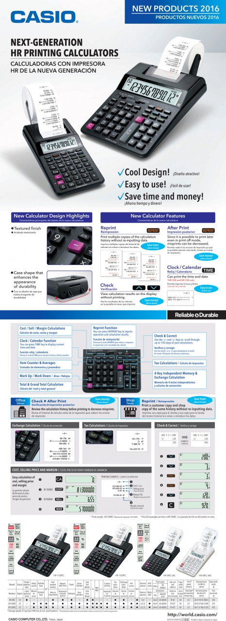 CASIO HR-150RC 雙色出紙計算機(12位) ** New **