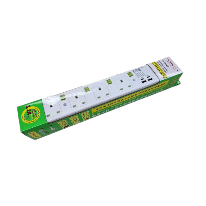 SUPER VV 4 +3.2A 2TypeC + 2 USB 4位 獨立燈掣拖板 / 12 呎
