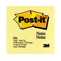 3M Post-it <654> 3寸 x 3寸黃色報事貼便條 (12本/包)