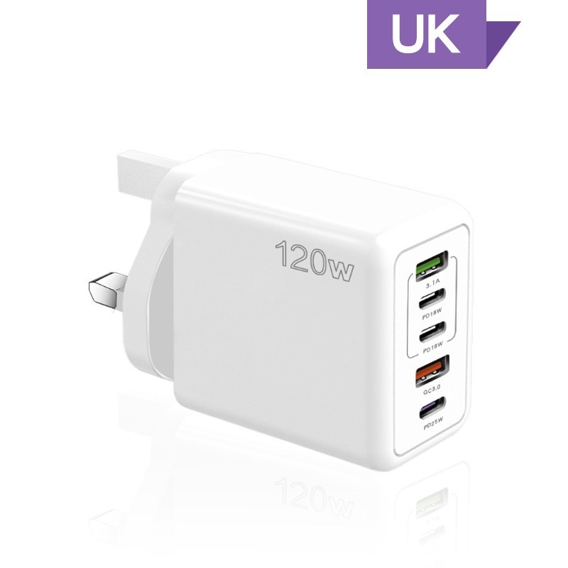 F002 120W&PD&QC3.0 雙TYPE C+3USB 叉電插頭