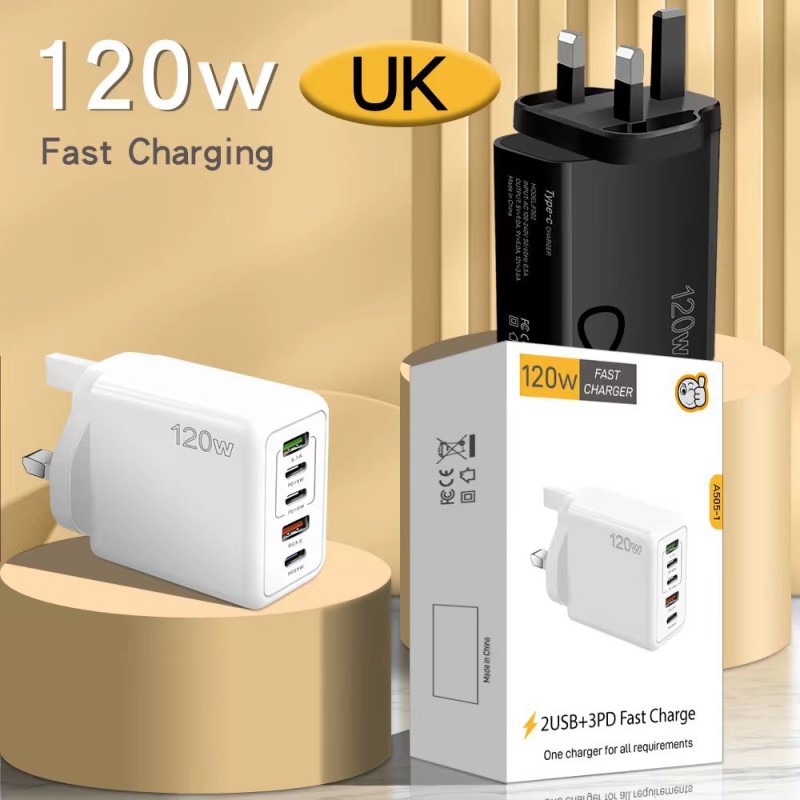 F002 120W&PD&QC3.0 雙TYPE C+3USB 叉電插頭