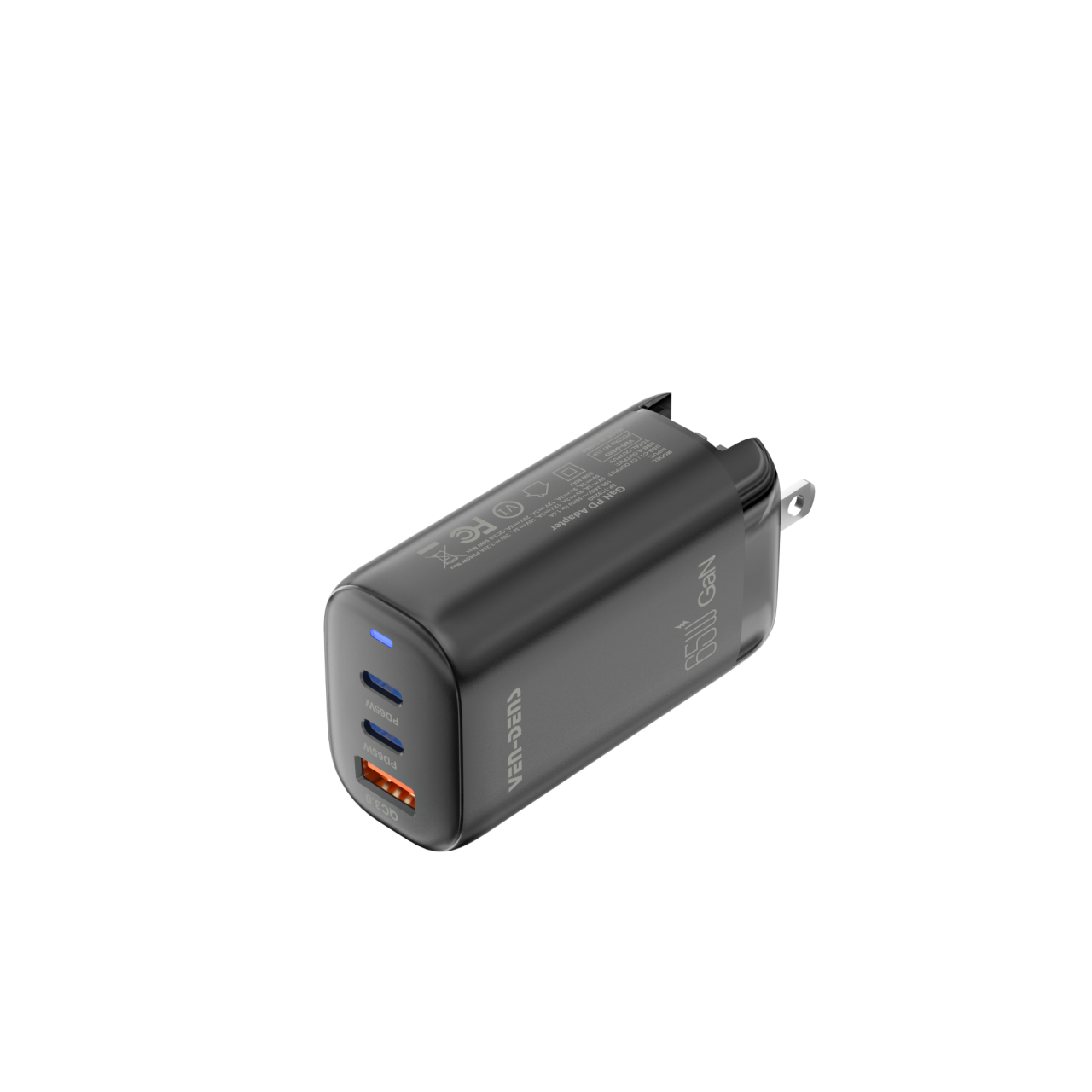 Ven-Dens 2C1A PD65W Gan 旅行充電器 連US/UK/EU 多國插頭