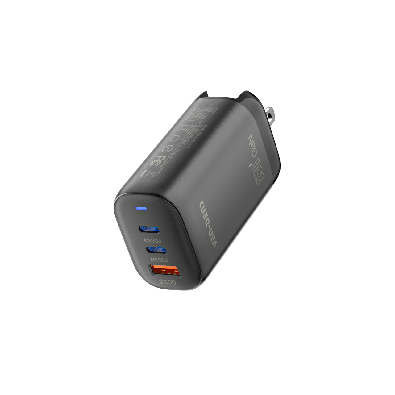 Ven-Dens 2C1A PD65W Gan 旅行充電器 連US/UK/EU 多國插頭