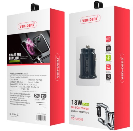 Ven-Dens CC003 Two-Port USB A+C 迷你車充