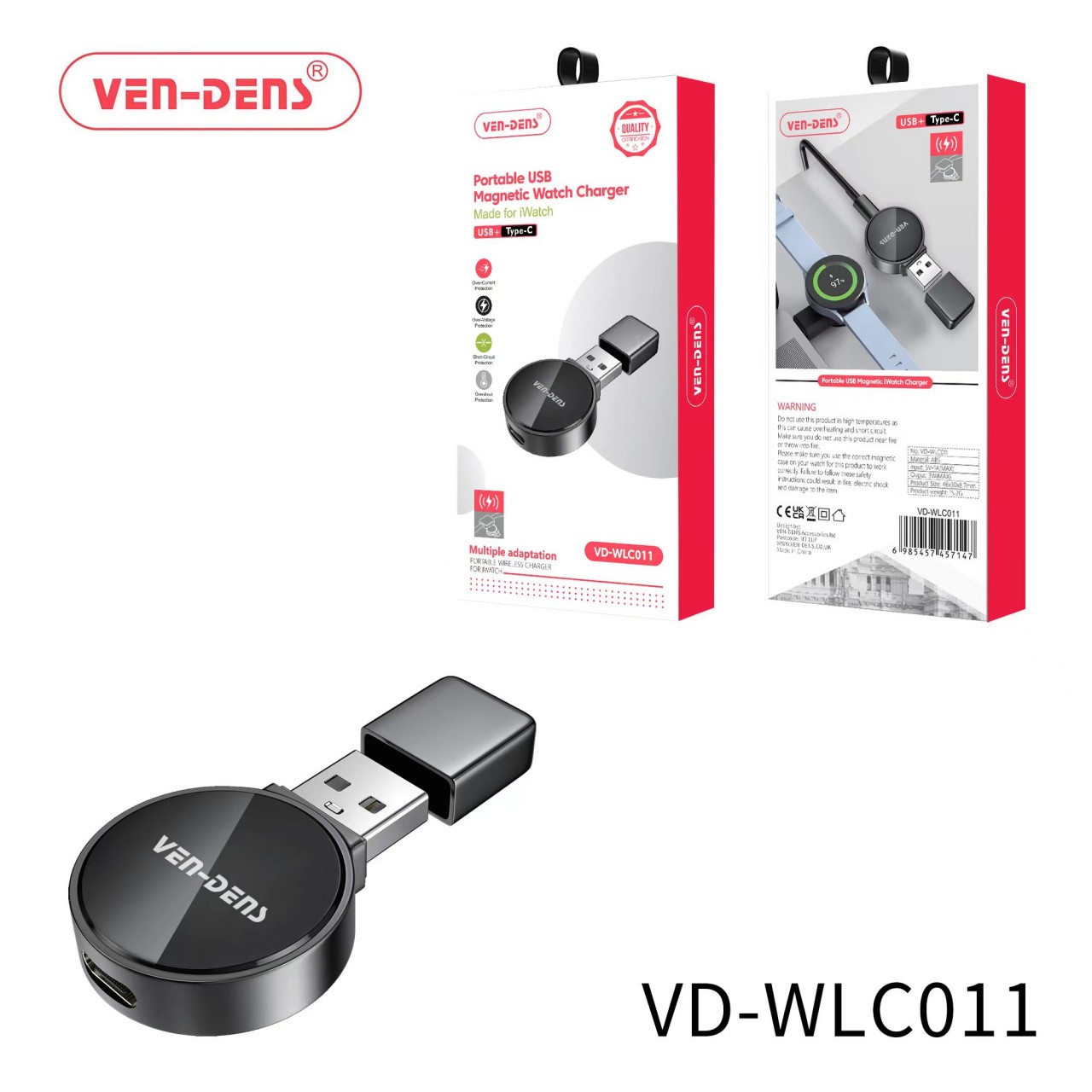 Ven-Dens Apple Watch 便攜無線充電器 連USB-C接口