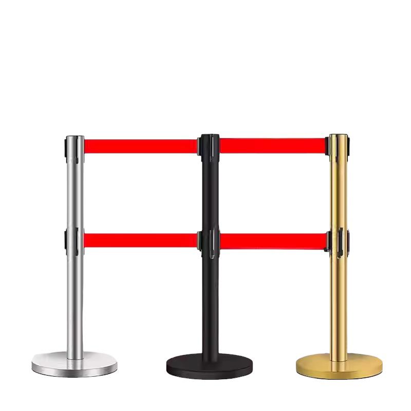 鈦金色不鏽鋼圓形底座雙層伸縮拉帶柱 (5米/拉帶4.8M長)