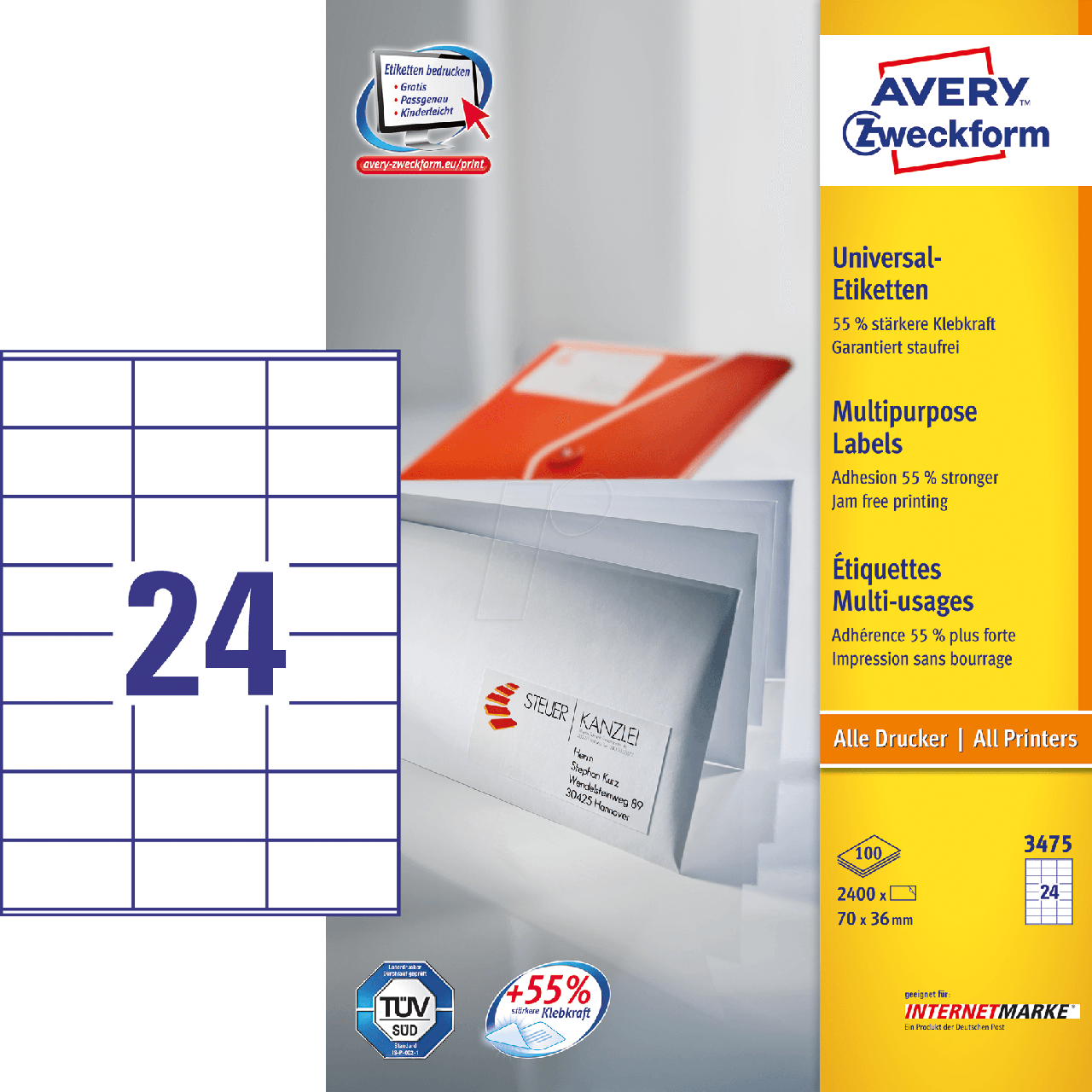 Z-Weckform 噴墨/鐳射/影印防水标签贴 -3475 (70mm x