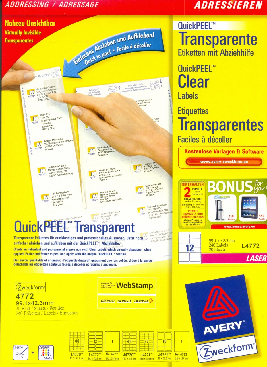 Z-Weckform Inkjet Clear Label -4722 (96mm x 50.8mm