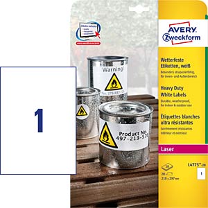 Z-Weckform 噴墨/鐳射/影印防水標籤貼 -4775 (210mm x