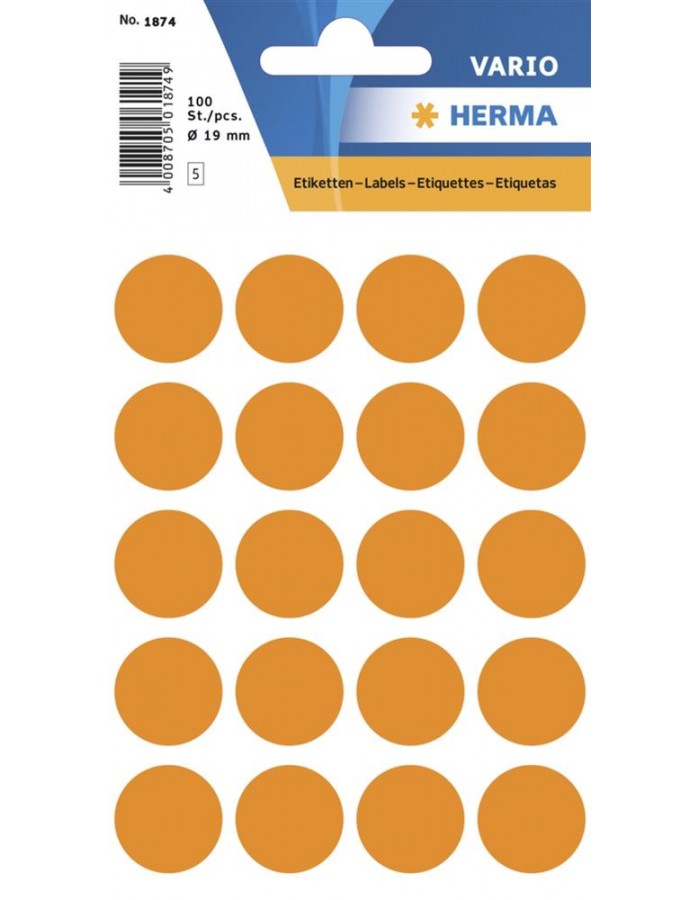 Herma 圆型标签贴 1874 (100pcs) / 19mm die / 螢光橙