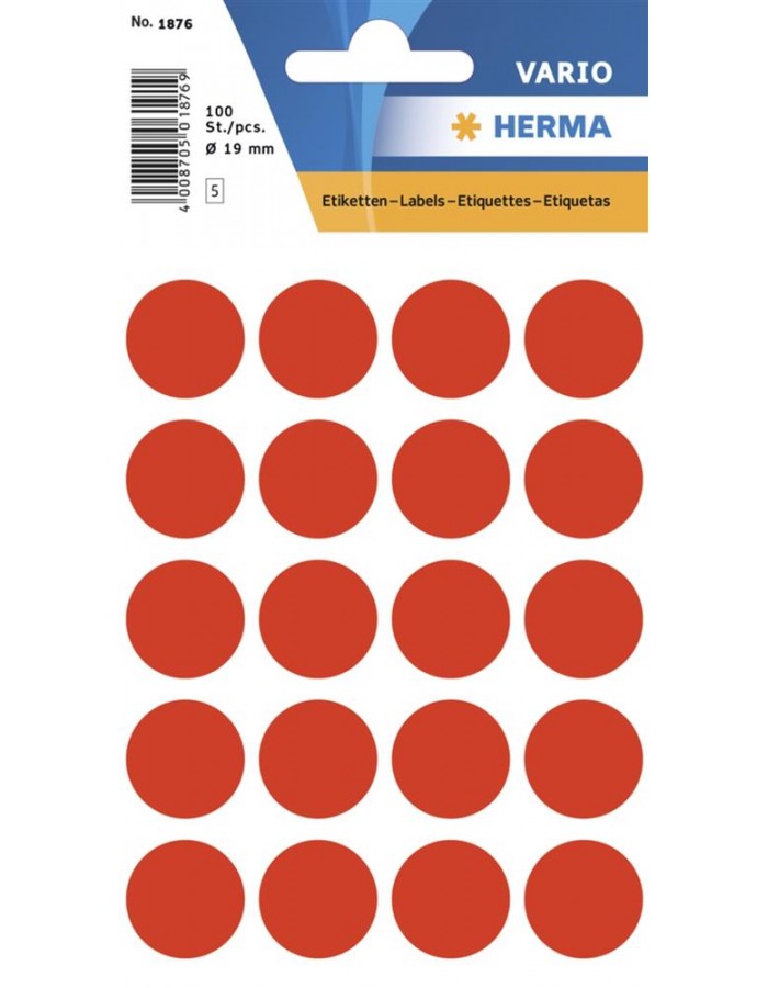 Herma 圓型標籤貼 1876 (100pcs) / 19mm die / 螢光紅