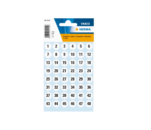 Herma  4124 數字貼紙(白底黑字) 1-240