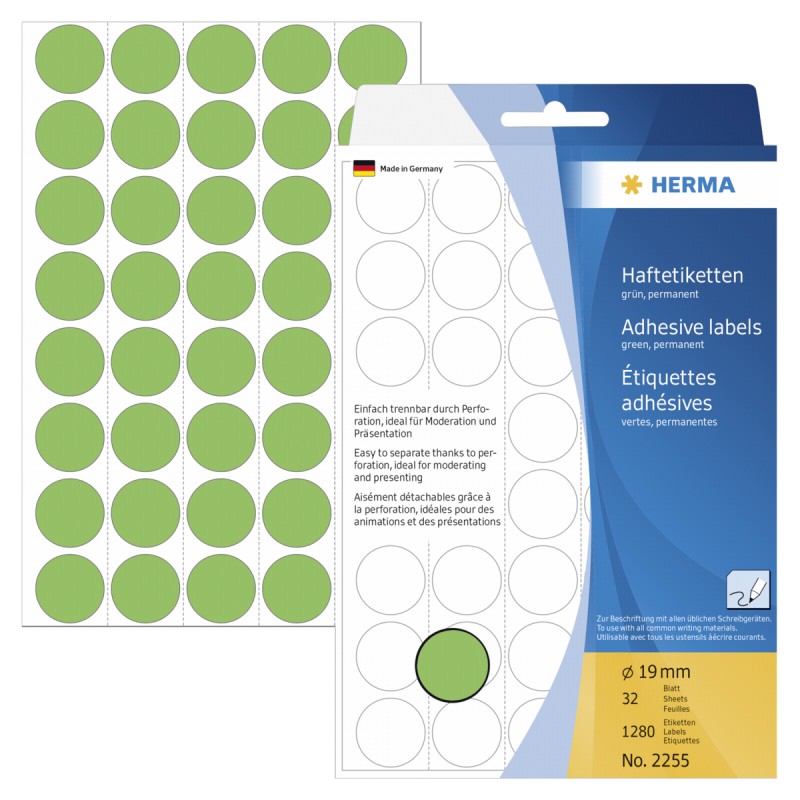 Herma 圓型標籤貼 -2255 / 19mm die / 綠色