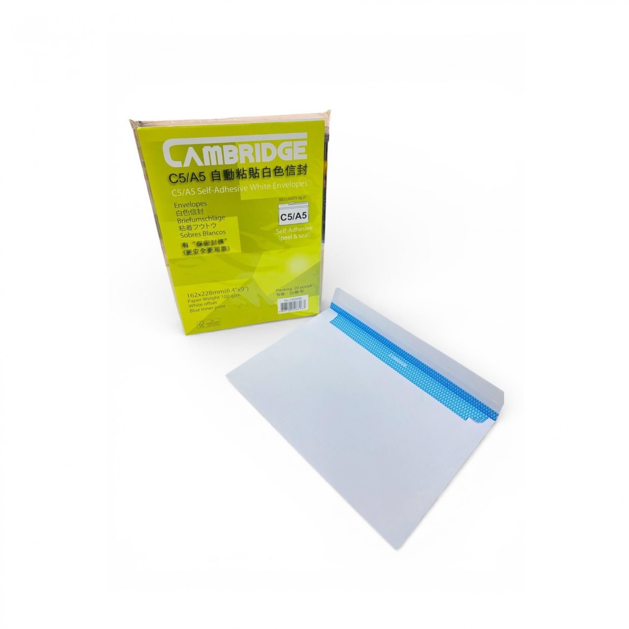 Cambridge A5 白色自動黏貼信封 162x228mm / 20個/包 (OXCE0006)