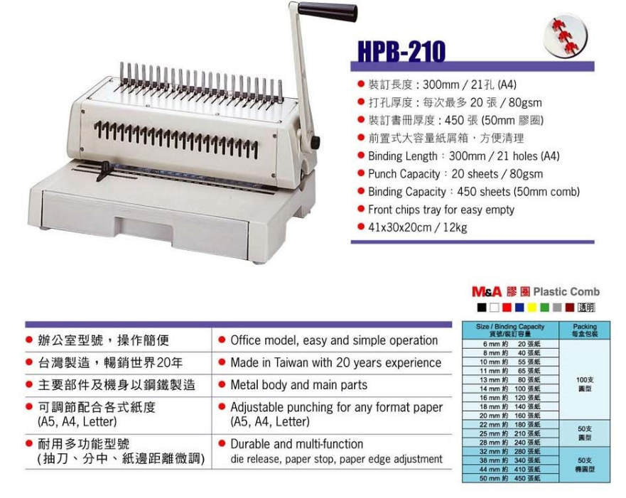 HIC HPB-210 21 孔活頁釘裝機