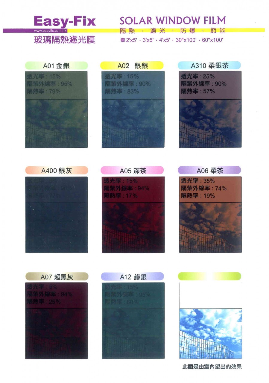 Easy-Fix 玻璃隔熱濾光膜 Code:A12 (4' x 5') 綠銀
