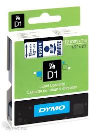 Dymo D1 Tape 5000&1000 12mmx7m 45014 BL on WH