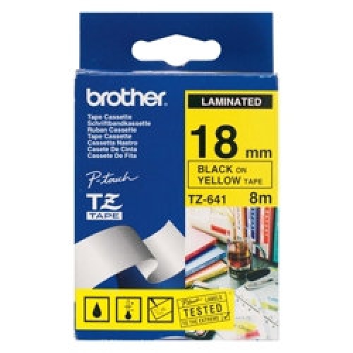 Brother TZ 标签带 18mm x 8m (TZe-641) / 黃底黑字