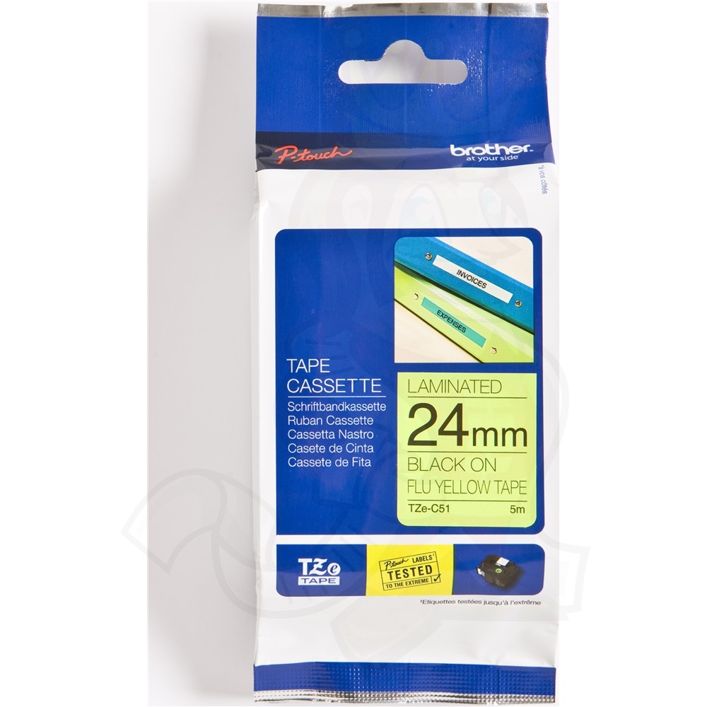 Brother TZ 標籤帶 24mm x 8m (TZe-C51) / 螢光黃底黑字