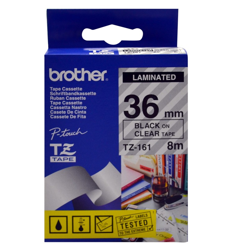 Brother TZ 標籤帶 36mm x 8m (TZe-161) / 透明底黑字