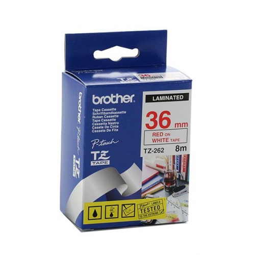 Brother TZ 標籤帶 36mm x 8m (TZe-262) / 白底紅字