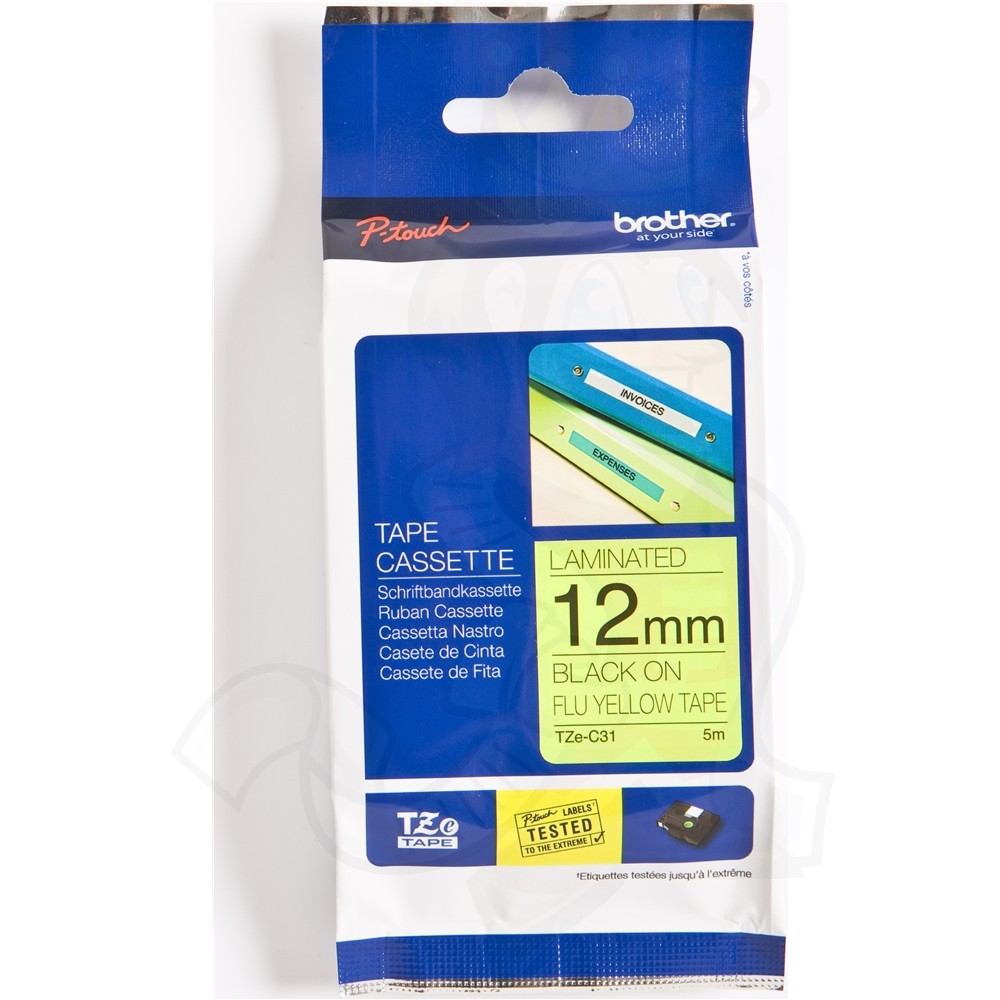 Brother TZ 标签带 12mm x 8m (TZe-C31) / 螢光黃底黑字