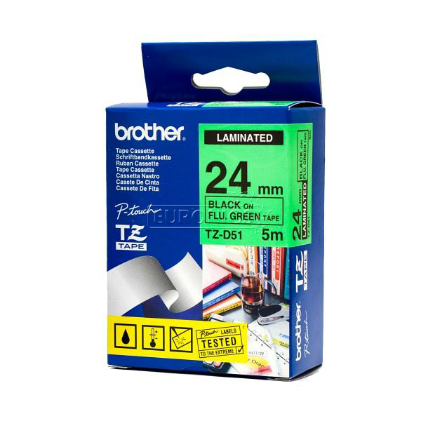 Brother TZ 标签带 24mm x 8m (TZe-D51) / 螢光绿底黑字