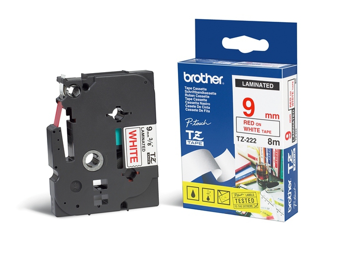 Brother TZe-Label Tape 9mmx 8m (TZe-222) - Red on White