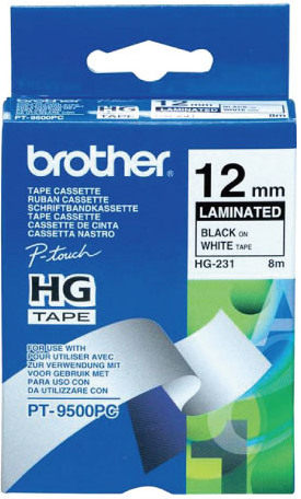 Brother HG 標籤帶 12mm x 8m (HG-231) / 黑字白底