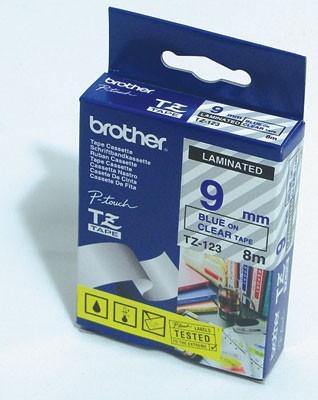 Brother TZe-標籤帶 9mm x 8m (TZe-123) / 透明底藍字