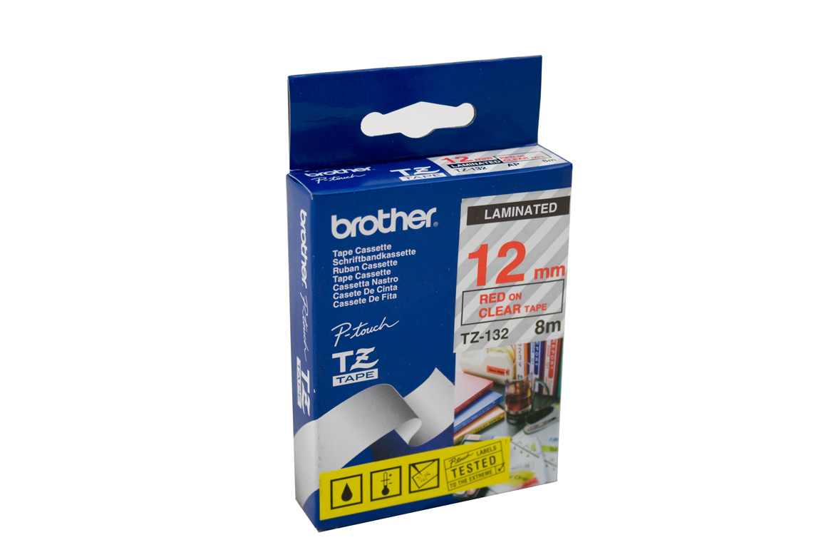 Brother TZ 标签带 12mm x 8m (TZe-132) / 透明底红字