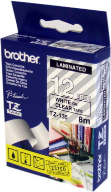 Brother TZ 標籤帶 12mm x 8m (TZe-135) / 透明底白字