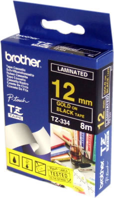 Brother TZ 标签带 12mm x 8m (TZe-334) / 黑底金字