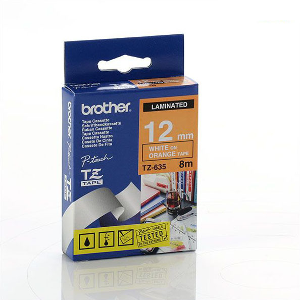 Brother TZ 標籤帶 12mm x 8m (TZe-635) / 橙底白字