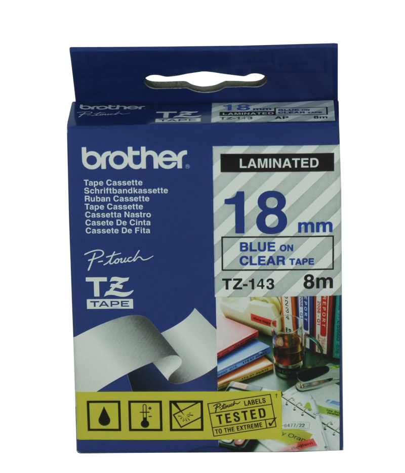 Brother TZ 標籤帶 18mm x 8m (TZe-143) / 透明底藍字