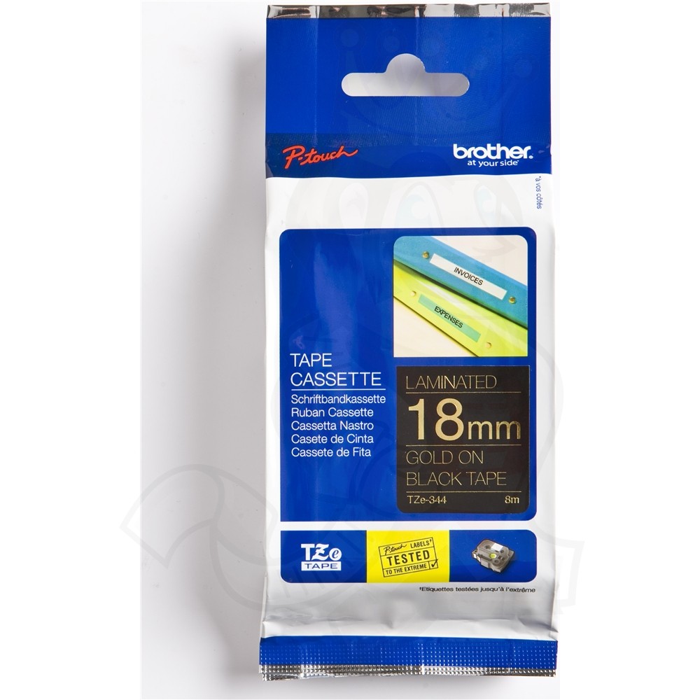 Brother TZe-Label Tape 18mm x 8m (TZe-344) - Gold on Blk